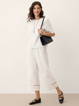 100% Linen Lace Trim Cropped Pants GILLIAN