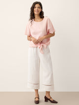 100% Linen Lace Trim Cropped Pants GILLIAN