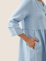 100% Linen Loose Fit Button Waist Gathered Maxi Dress LUNA