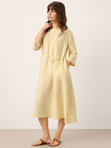 100% Linen Pintucked Embroidered Adjustable Belt Tiered Maxi Dres VERENA