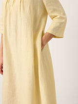100% Linen Pintucked Embroidered Adjustable Belt Tiered Maxi Dres VERENA