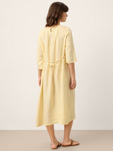 100% Linen Pintucked Embroidered Adjustable Belt Tiered Maxi Dres VERENA