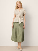 100% Linen Gathered Waist Bubble Hem A-Line Skirt LEONA
