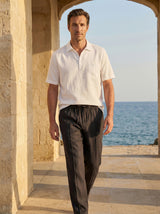 100% Linen Polo-Collar Short-Sleeve Shirt FREDERICK
