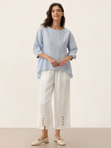 100% Linen Round Neck Artistic Stripe Top FLORENCE