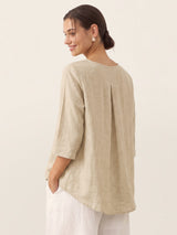 100% Linen Round Neck Asymmetrical Hem Top BRIANNA