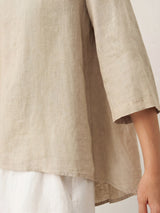 100% Linen Round Neck Asymmetrical Hem Top BRIANNA
