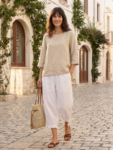 100% Linen Round Neck Asymmetrical Hem Top BRIANNA