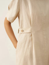 100% Linen Round Neck Button-Tie Maxi Dress XANDRA