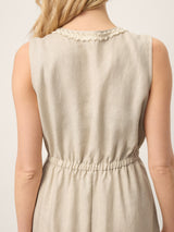 100% Linen Ruffle Trim Elasticated Waist Sleeveless Midi Dress LUCINDA
