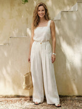 100% Linen Sculpted Pleat Elasticated Back Relaxed Pants VERIDIANA