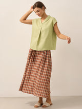 100% Linen Shawl V-Neck Cap Sleeves Top ELARA