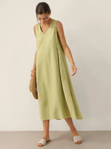 100% Linen Sleeveless A-Line Maxi Dress TARA