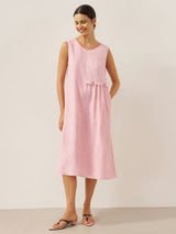 100% Linen Sleeveless Accordion Pleat Midi Dress TINA