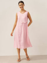 100% Linen Sleeveless Accordion Pleat Midi Dress TINA