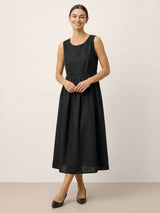 100% Linen Sleeveless Crew Neck Waist Pleated Maxi Dress SELENE