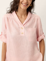 100% Linen Soft Collar Tab Sleeve Top OLGA