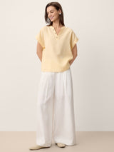 100% Linen Stand-Collar Curved-Hem Top CRESSA
