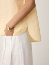 100% Linen Stand-Collar Curved-Hem Top CRESSA