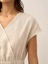 100% Linen Striped Elastic-Waist Midi Dress ARIA