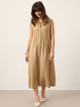 100% Linen Sleeveless Tie-Neck Pintucked Maxi Dress MILLICENT