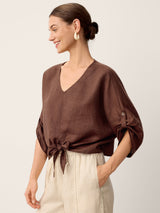100% Linen Twist-Hem Batwing Top LAVENA