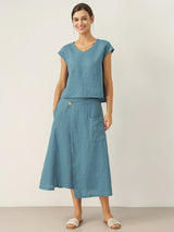 100% Linen V-Neck Cap Sleeve Crop Top FRESSA