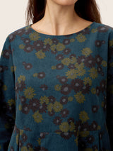 100% Organic Cotton Ruched Print Boat Neck Midi Dress CRESSIDA