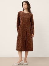 100% Organic Cotton Ruched Print Boat Neck Midi Dress CRESSIDA