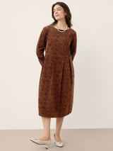 100% Organic Cotton Ruched Print Boat Neck Midi Dress CRESSIDA