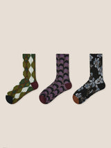 Long-Staple Cotton 3-Pair Floral Embossed Slouch Mid-Calf Sock Set