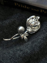 Freshwater Pearl & Alloy Rose Carved Brooch