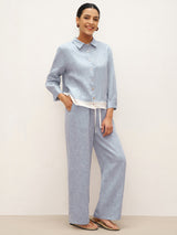 100% Linen Buttoned Closure Color-Blocked Shirt JANICE