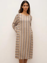100% Linen Striped Crossweave Midi Dress ELSPETH