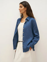 100% Linen Button-Front Shirt with Extended Hem JOVAN