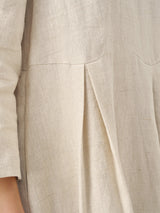 100% Linen Bateau Neck Pleated Maxi Dress ABIGAIL