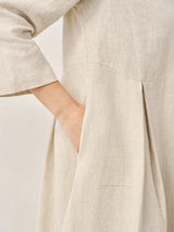 100% Linen Bateau Neck Pleated Maxi Dress ABIGAIL