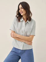 Linen Double-Breasted Artistic Stripe Shirt JUNO