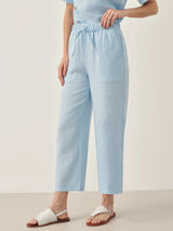 100% Linen Short-Sleeve Round Neck Button Detail Top & Pants Set JOSIE