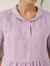 100% Linen Shawl V-Neck Pleated Maxi Dress SUSAN