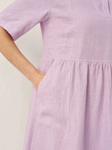 100% Linen Shawl V-Neck Pleated Maxi Dress SUSAN