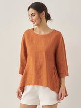 100% Linen Round Neck Artistic Stripe Top FLORENCE