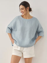 100% Linen Boatneck 3/4 Length Sleeve Top AURORA
