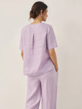 100% Linen Short-Sleeve Round Neck Button Detail Top & Pants Set SASHA