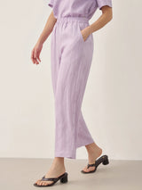 100% Linen Short-Sleeve Round Neck Button Detail Top & Pants Set SASHA