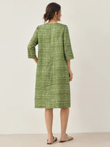 100% Linen V-Neck Dot Midi Dress LIRA