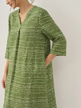 100% Linen V-Neck Dot Midi Dress LIRA