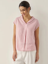 100% Linen Shawl V-Neck Cap Sleeves Top ELARA