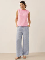 100% Linen Draped Collar Tank Top