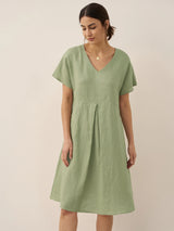 100% Linen V-Neck Pockets Swing Dress AINSLEY